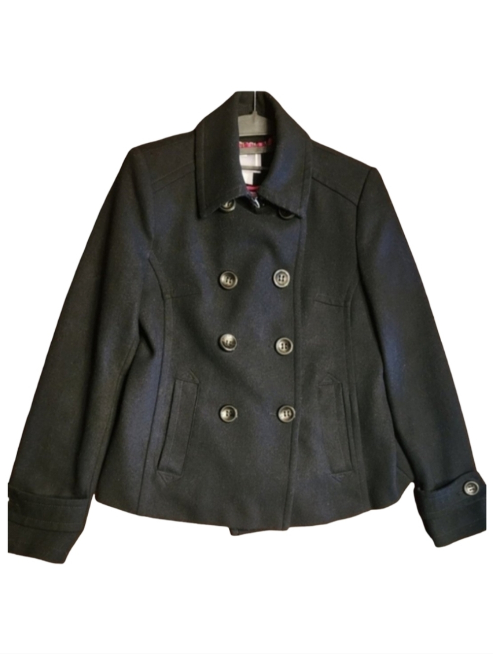 JCPENNEY Black Double Breasted Wool Pea Coat Jacket S Vintage